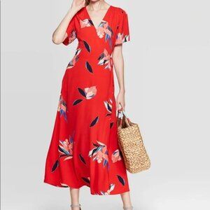 A New Day Red Floral Print Wrap Dress